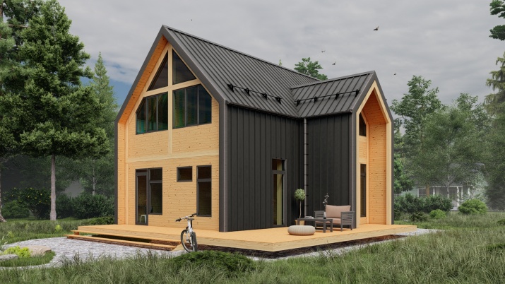 Каркасный дом из клеенного бруса по технологии Фахверк 120 м2 два этажа