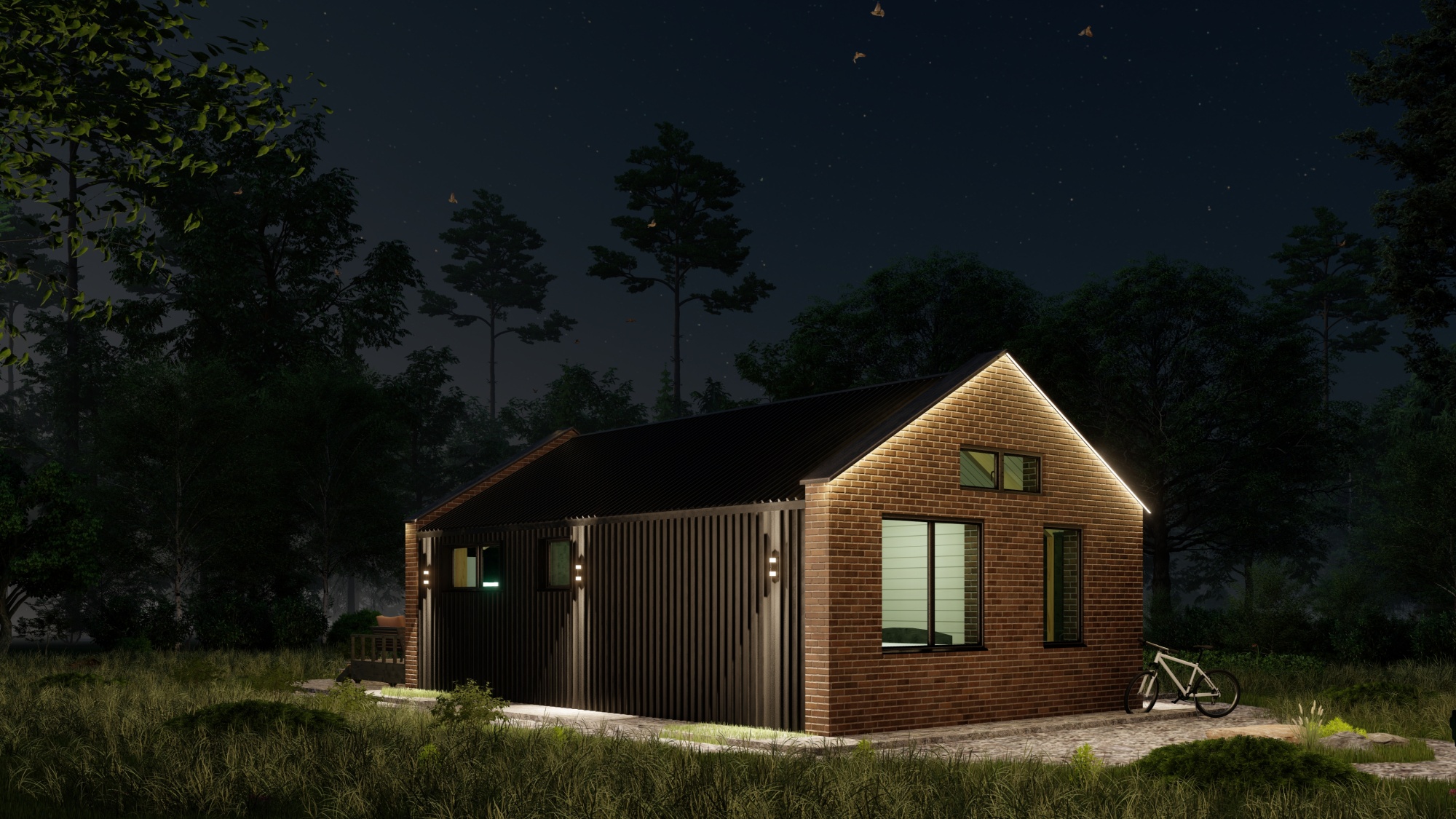 Каркасный дом из клеенного бруса по технологии Фахверк 60 м2 один этаж Каркасный дом из клеенного бруса по технологии Фахверк 60 м2 один этаж