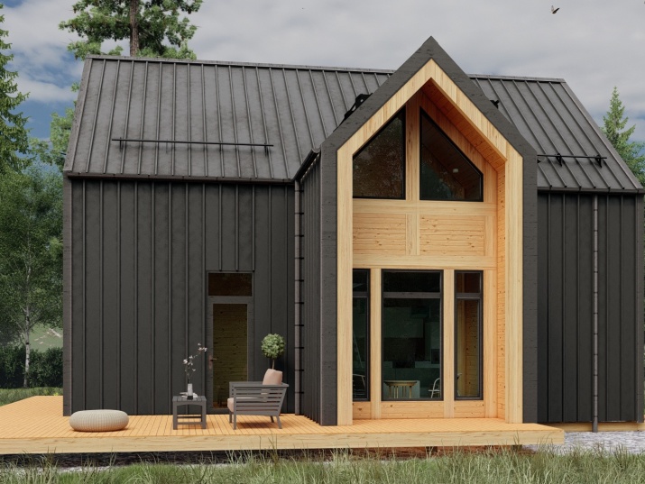 Каркасный дом из клеенного бруса по технологии Фахверк 120 м2 два этажа