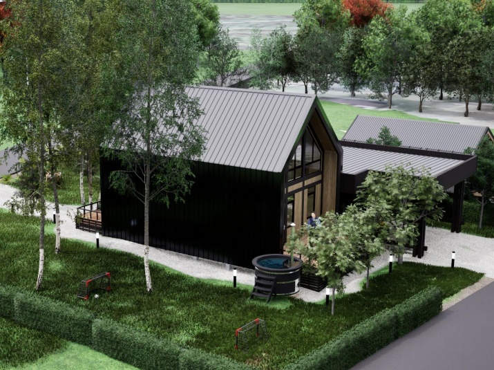 Каркасный дом из клееного бруса по технологии Фахверк в стиле БАРНХАУС 100 м2 в 2 этажа Каркасный дом из клееного бруса по технологии Фахверк в стиле БАРНХАУС 100 м2 в 2 этажа