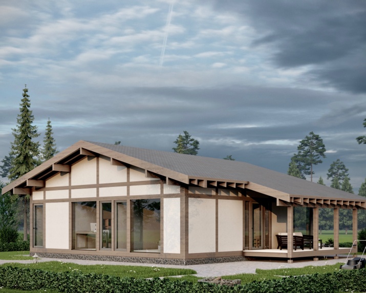 Проект дома в стиле ФАХВЕРК 110 м2 размером 10.5 на 10.5 м