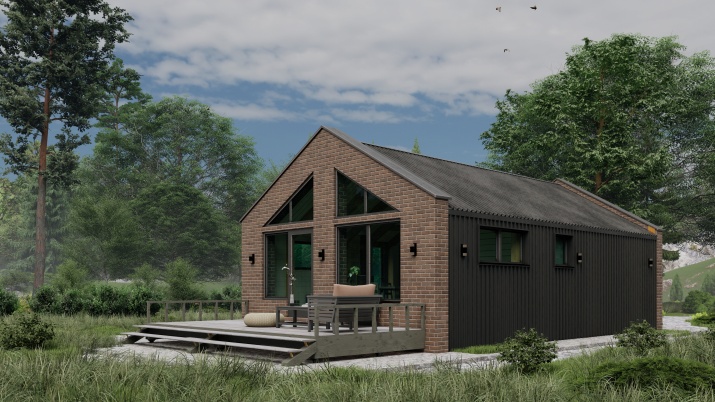 Каркасный дом из клеенного бруса по технологии Фахверк 60 м2 один этаж