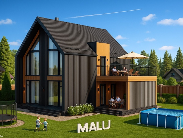 Каркасный дом из клееного бруса по технологии Фахверк в стиле БАРНХАУС 100 м2 в 2 этажа Каркасный дом из клееного бруса по технологии Фахверк в стиле БАРНХАУС 100 м2 в 2 этажа