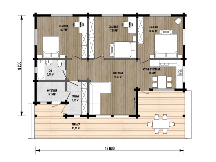 Одноэтажный каркасный дом Петрозаводск 149 м2 (9х13 м) Одноэтажный каркасный дом Петрозаводск 149 м2 (9х13 м)