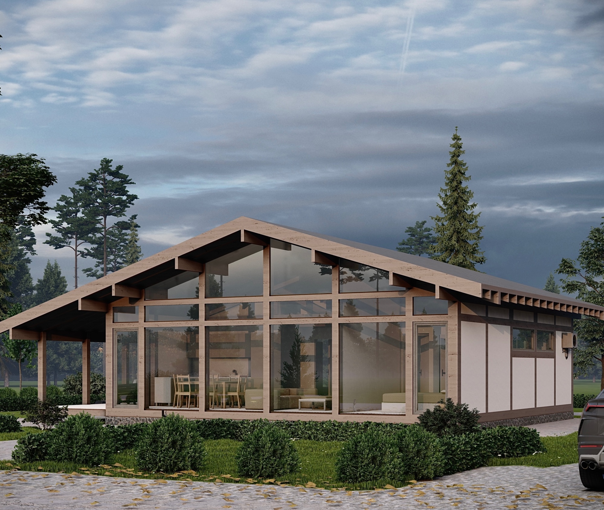 Проект дома в стиле ФАХВЕРК 110 м2 размером 10.5 на 10.5 м