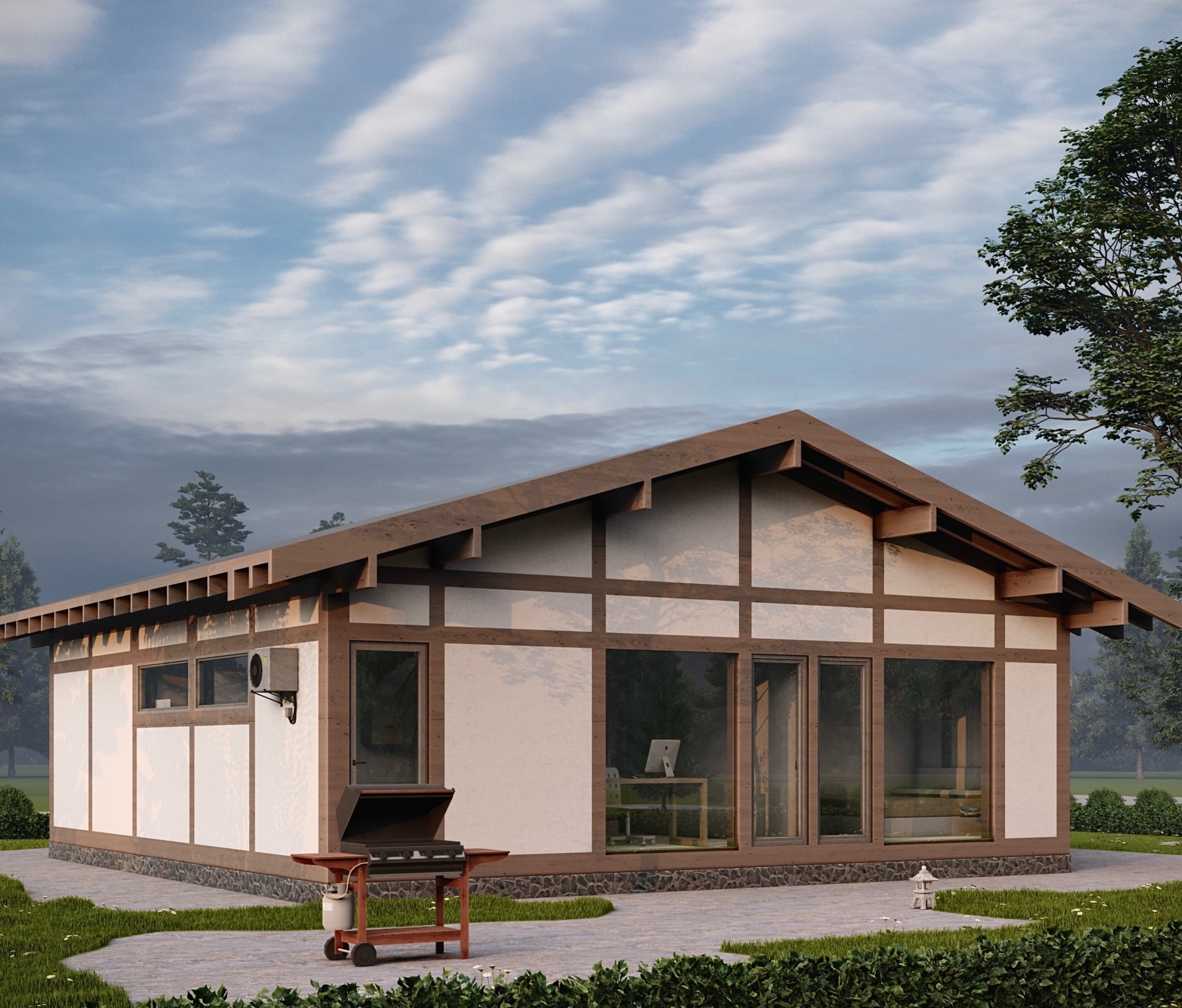 Проект дома в стиле ФАХВЕРК 110 м2 размером 10.5 на 10.5 м