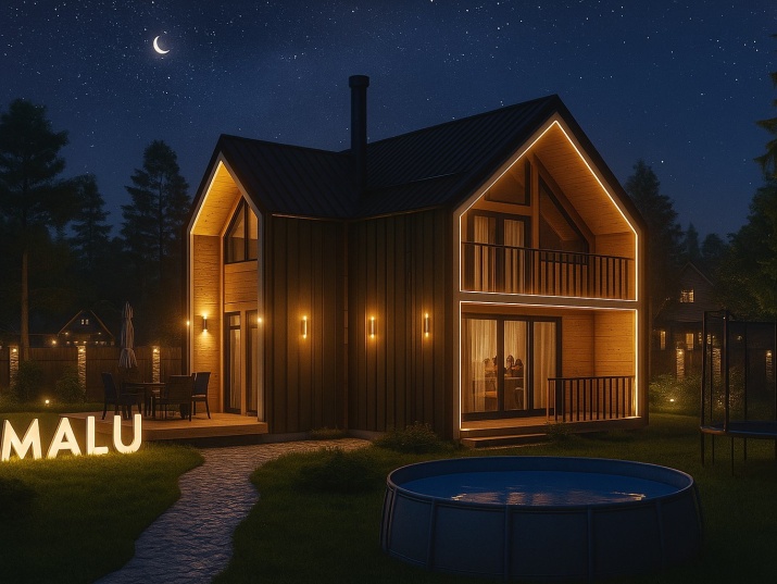 Каркасный дом из клеенного бруса по технологии Фахверк 120 м2 два этажа